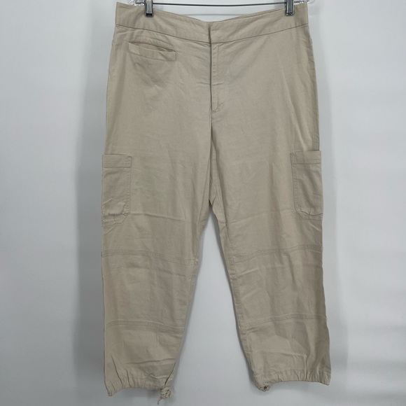Cambridge Dry Goods Co. size 10 Linen Blend Cargo Pants‎ Cream/White Bottom Tie - Picture 1 of 7